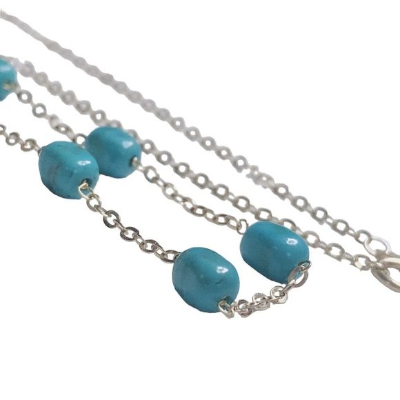 14kt 14K Italy Milor Yellow Gold Blue Turquoise Station Necklace 24" Long - Picture 4 of 6